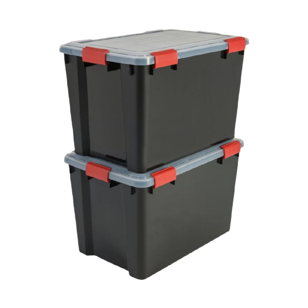 Caja de almacenamiento plástica con tapa y cierres rojos, 2 unidades